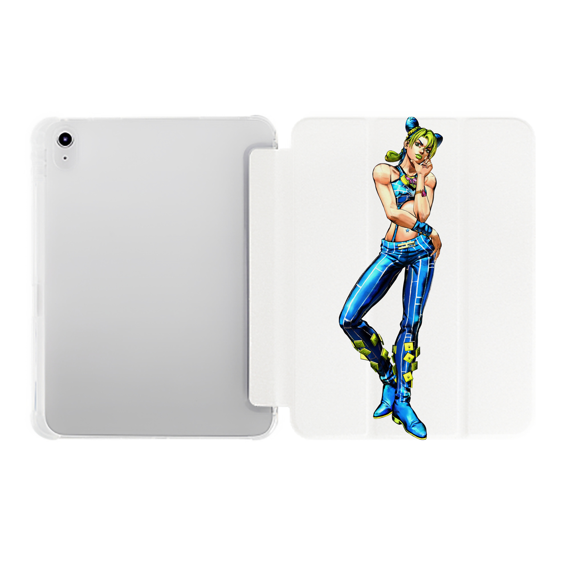 （画像用） "ジョジョの奇妙な冒険 くうじょう ジョリーン JoJo's Bizarre Adventure Jolyne Cujoh " IPad ケース ペン収納付き 三つ折りスタンド PUレザー×シリコン 対応機種9.5/10.5/10.9インチ